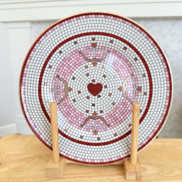 Anthropologie Bistro Tile Valentine’s Dessert Plate 8" Bow & Arrow Stoneware NEW - Picture 4 of 10